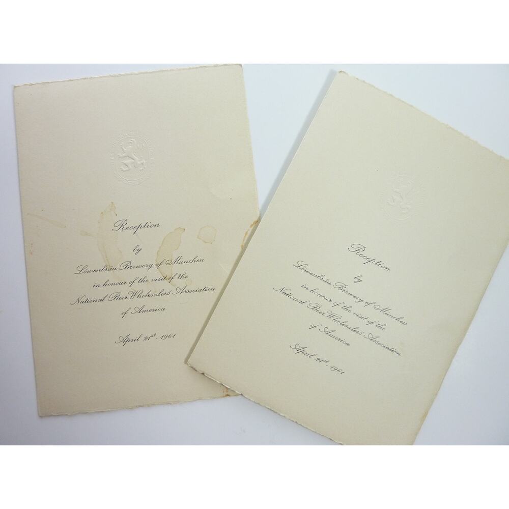 Vintage Menu 1961 Lowenbrau Brewery of München National Beer Wholesalers' Assoc.